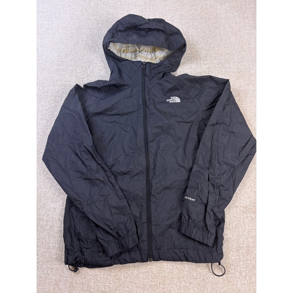 The North Face HyVent Rain Jacket Black Hooded Windbreaker Womens Medium